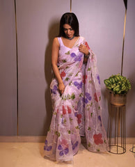Marvelous Lavender Color Sequence Work Organza Saree