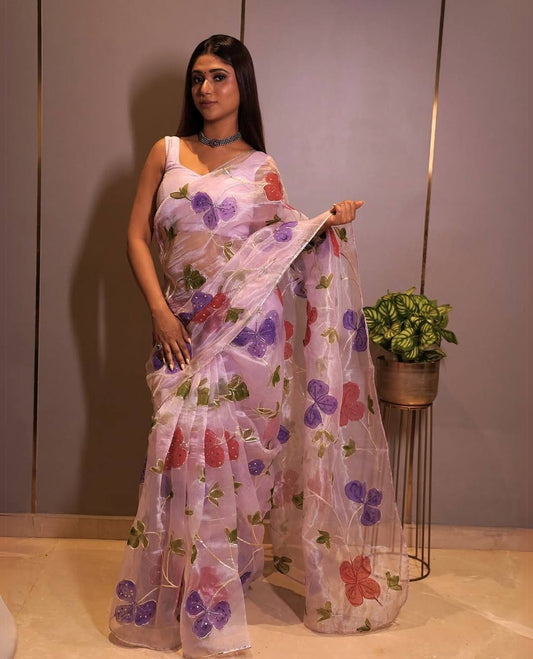 Marvelous Lavender Color Sequence Work Organza Saree