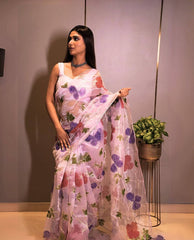 Marvelous Lavender Color Sequence Work Organza Saree