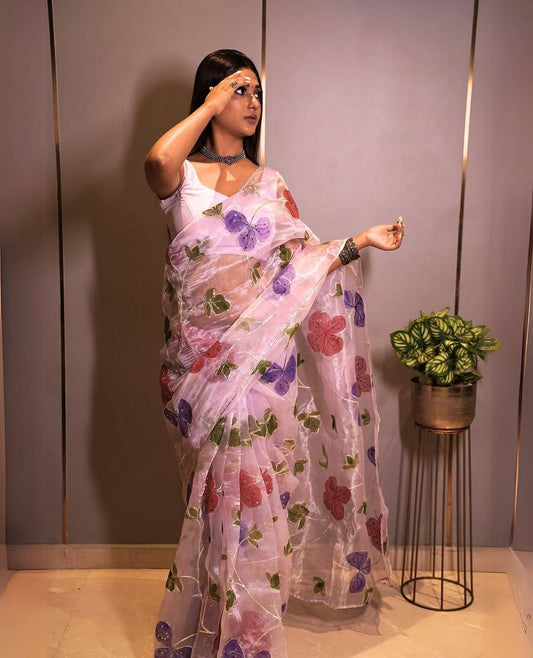 Marvelous Lavender Color Sequence Work Organza Saree