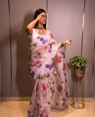 Marvelous Lavender Color Sequence Work Organza Saree