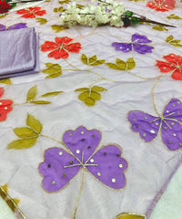 Marvelous Lavender Color Sequence Work Organza Saree