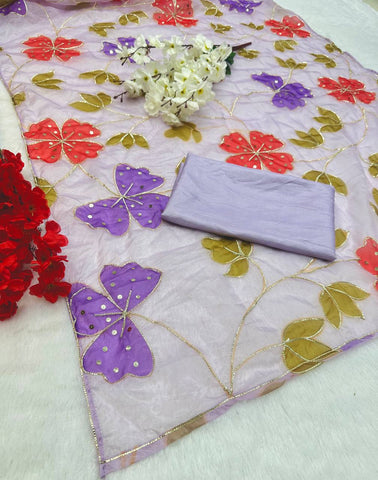 Marvelous Lavender Color Sequence Work Organza Saree