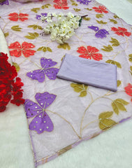Marvelous Lavender Color Sequence Work Organza Saree