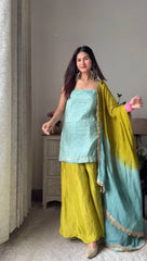 Classy Green Color Sequence Work Sharara Suit