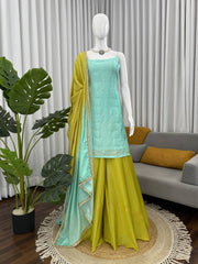 Classy Green Color Sequence Work Sharara Suit