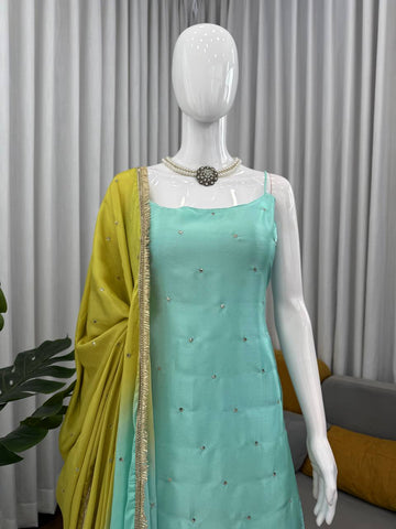 Classy Green Color Sequence Work Sharara Suit