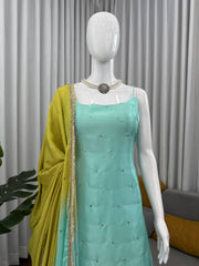 Classy Green Color Sequence Work Sharara Suit