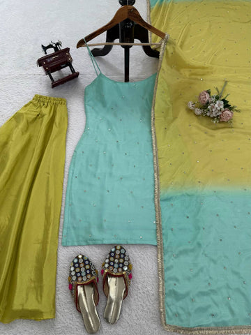 Classy Green Color Sequence Work Sharara Suit
