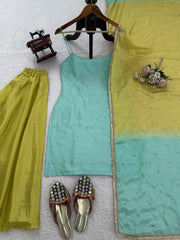 Classy Green Color Sequence Work Sharara Suit
