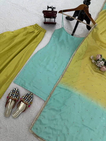 Classy Green Color Sequence Work Sharara Suit