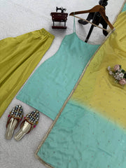 Classy Green Color Sequence Work Sharara Suit