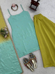 Classy Green Color Sequence Work Sharara Suit