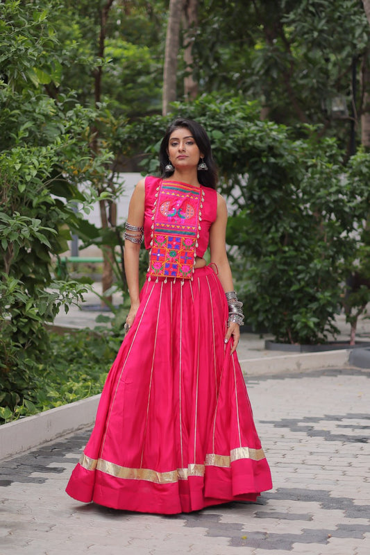 Navratri Wear Pink Kutchi Embroidered Work Lehenga Choli