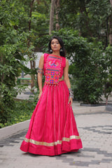 Navratri Wear Pink Kutchi Embroidered Work Lehenga Choli