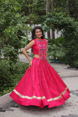 Navratri Wear Pink Kutchi Embroidered Work Lehenga Choli