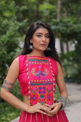 Navratri Wear Pink Kutchi Embroidered Work Lehenga Choli