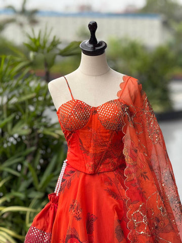 Lovely Orange Color Sequence Work Organza Lehenga Choli
