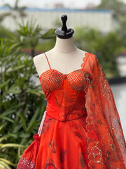 Lovely Orange Color Sequence Work Organza Lehenga Choli