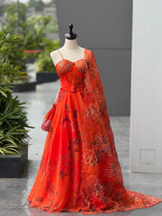 Lovely Orange Color Sequence Work Organza Lehenga Choli