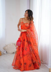 Lovely Orange Color Sequence Work Organza Lehenga Choli