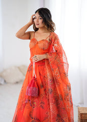 Lovely Orange Color Sequence Work Organza Lehenga Choli