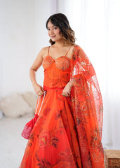 Lovely Orange Color Sequence Work Organza Lehenga Choli