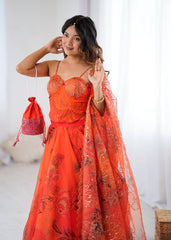 Lovely Orange Color Sequence Work Organza Lehenga Choli