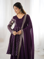 Admiring Purple Color Embroidery Work Sharara Suit