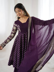 Admiring Purple Color Embroidery Work Sharara Suit