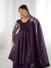 Admiring Purple Color Embroidery Work Sharara Suit