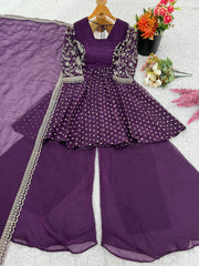 Admiring Purple Color Embroidery Work Sharara Suit