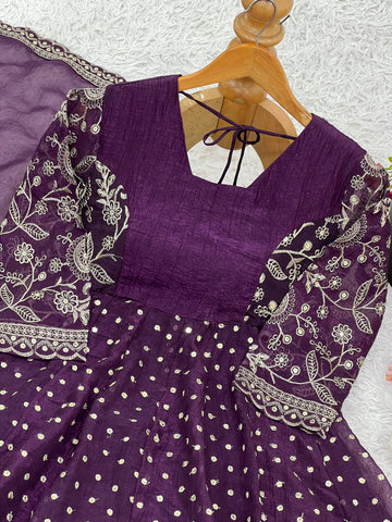 Admiring Purple Color Embroidery Work Sharara Suit