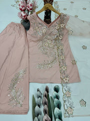 Fabulous Peach Color Sequence Work Palazzo Suit