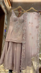 Fabulous Peach Color Sequence Work Palazzo Suit