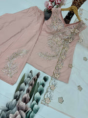 Fabulous Peach Color Sequence Work Palazzo Suit