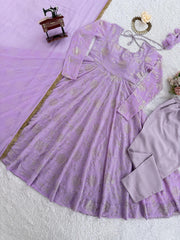 Glorious Lavender Color Georgette Foil Work Gown