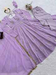 Glorious Lavender Color Georgette Foil Work Gown