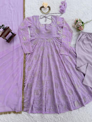 Glorious Lavender Color Georgette Foil Work Gown