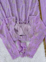 Glorious Lavender Color Georgette Foil Work Gown