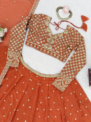 Stylish Orange Color Georgette Thread Work Lehenga Choli