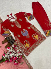 Attractive Red Color Sequence Work Palazzo Suit