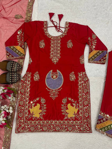 Attractive Red Color Sequence Work Palazzo Suit