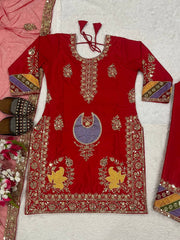 Attractive Red Color Sequence Work Palazzo Suit