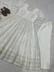 Lovely White Color Georgette Sequence Work Anarkali Suit