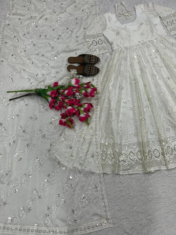 Lovely White Color Georgette Sequence Work Anarkali Suit