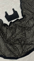 Exclusive Black Color Sequins Work Georgette Saree