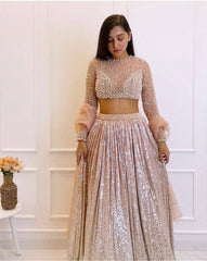 Wedding Collection Beige Color Sequence Work Lehenga Set