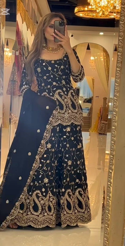 Lovely Black Color Heavy Embroidery Work Sharara Suit