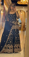 Lovely Black Color Heavy Embroidery Work Sharara Suit